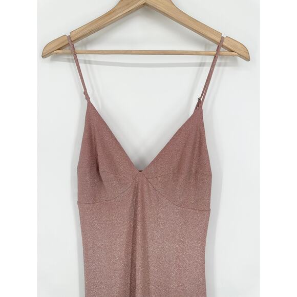 REFORMATION Disco Midi Dress V-Neck Metallic Maxi Rose Sparkle Pink Slip Dress - Picture 5 of 12